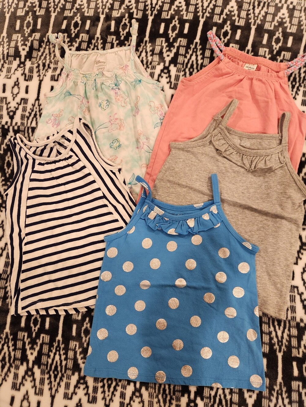 Girls' Mixed Tank Top Set - Blue, Pink, Gray, Striped, Floral, Size 3T